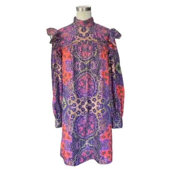 Xirena Nyla Floral Ruffle Shoulder Long Sleeve Cotton Dress In Multi Size Small - Picture 3 of 11